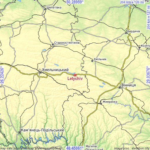 Topographic map of Letychiv