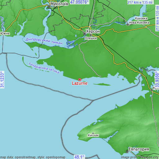 Topographic map of Lazurne