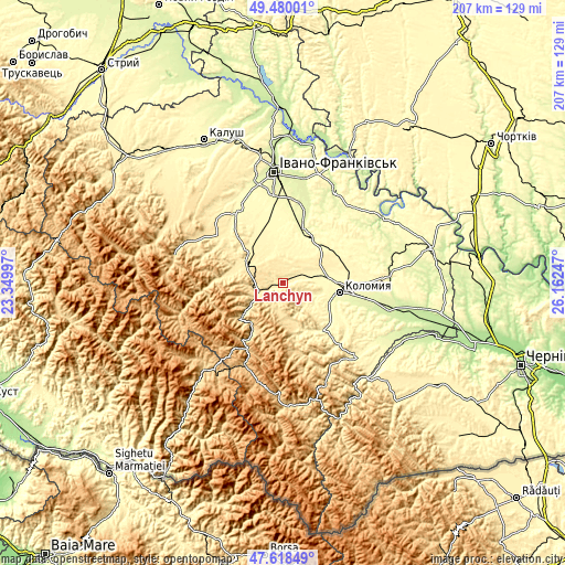 Topographic map of Lanchyn