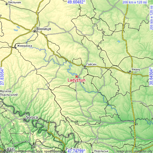 Topographic map of Ladyzhyn