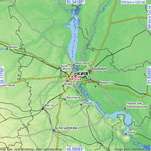 Topographic map of Kyiv