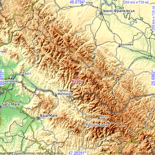 Topographic map of Kvasy