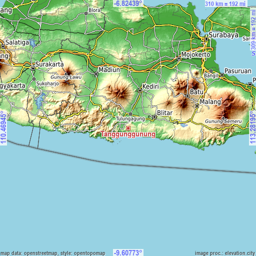 Topographic map of Tanggunggunung