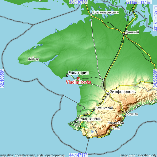 Topographic map of Vladimirovka