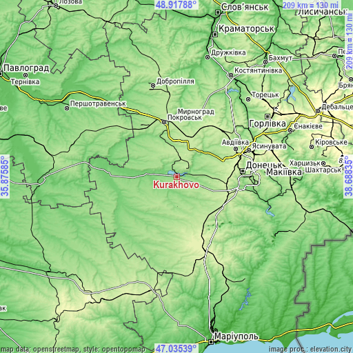 Topographic map of Kurakhovo