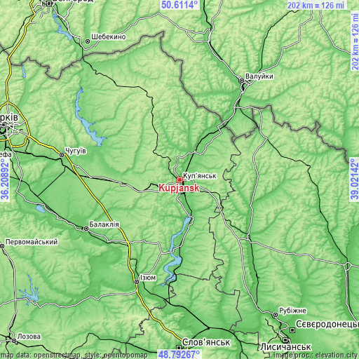 Topographic map of Kupjansk