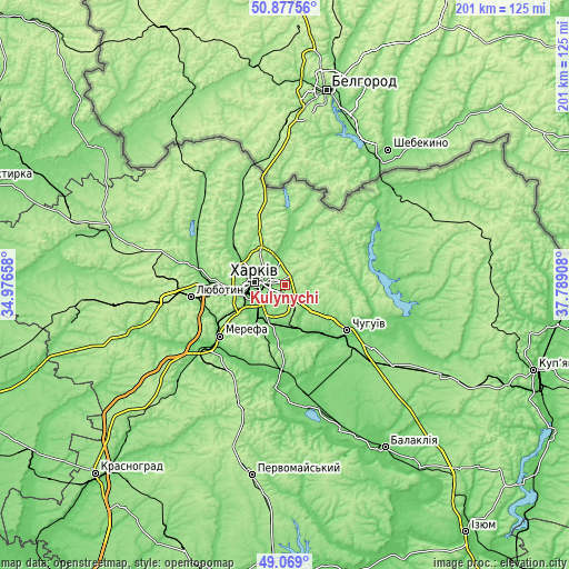 Topographic map of Kulynychi