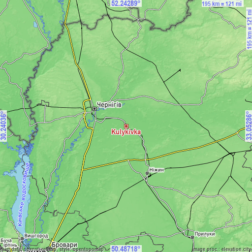 Topographic map of Kulykivka