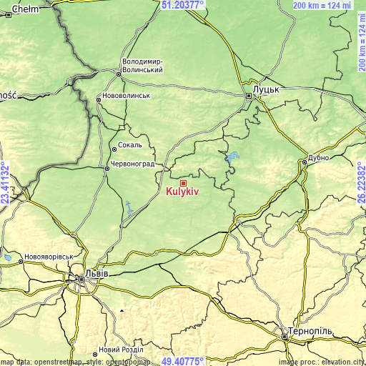 Topographic map of Kulykiv