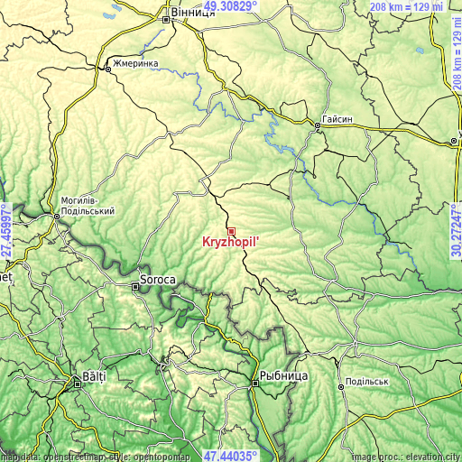 Topographic map of Kryzhopil’