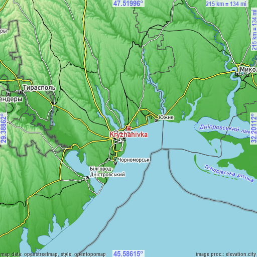 Topographic map of Kryzhanivka