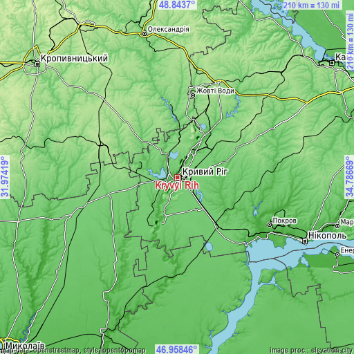 Topographic map of Kryvyi Rih
