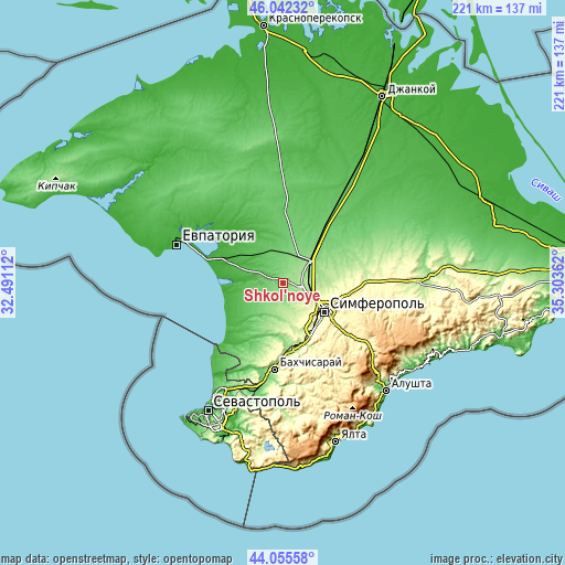 Topographic map of Shkol’noye