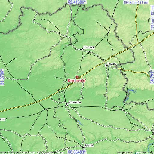 Topographic map of Krolevets’