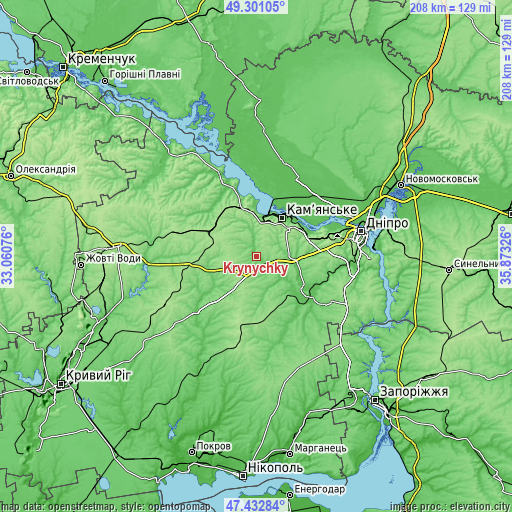 Topographic map of Krynychky