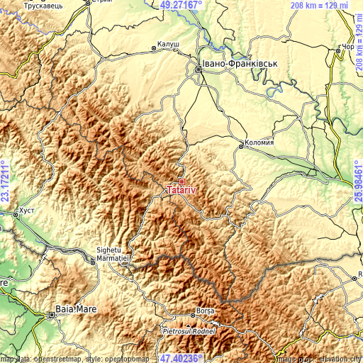 Topographic map of Tatariv