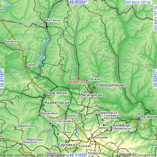 Topographic map of Kreminna