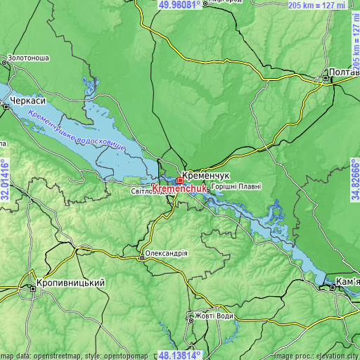 Topographic map of Kremenchuk