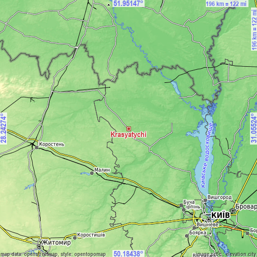 Topographic map of Krasyatychi