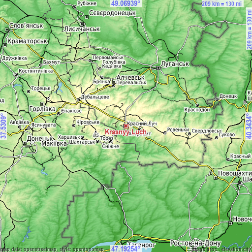 Topographic map of Krasnyy Luch