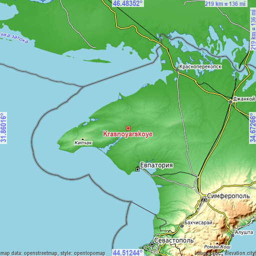 Topographic map of Krasnoyarskoye