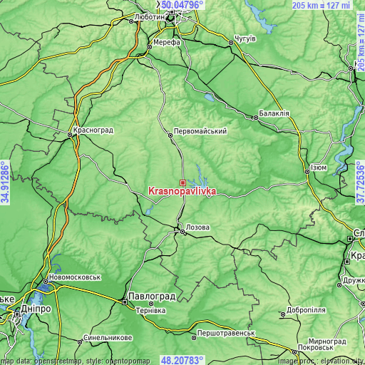 Topographic map of Krasnopavlivka