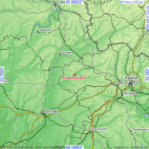 Topographic map of Krasnokuts’k