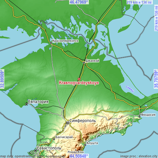 Topographic map of Krasnogvardeyskoye