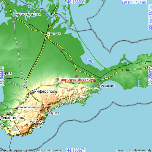 Topographic map of Krasnogvardeyskoye