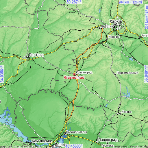 Topographic map of Krasnohrad