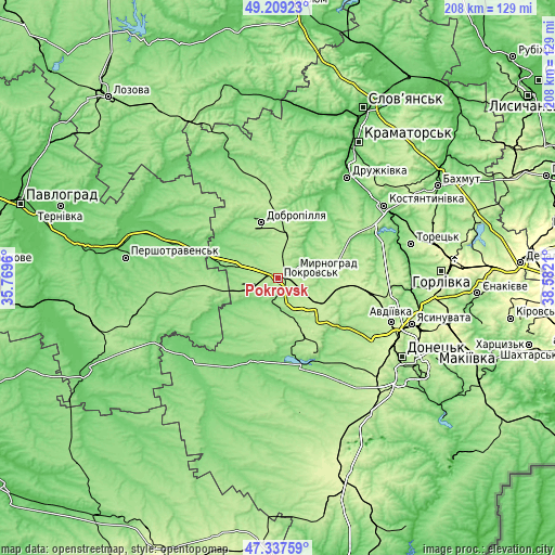 Topographic map of Pokrovsk