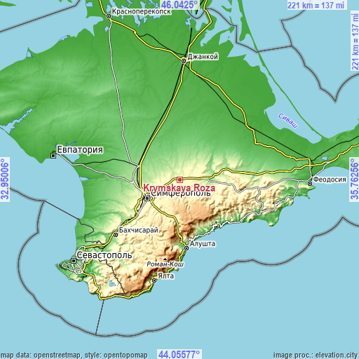 Topographic map of Krymskaya Roza