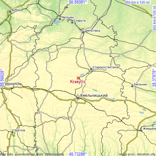 Topographic map of Krasyliv