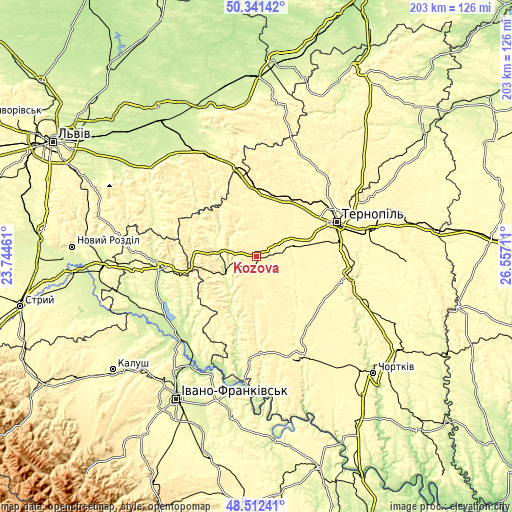 Topographic map of Kozova