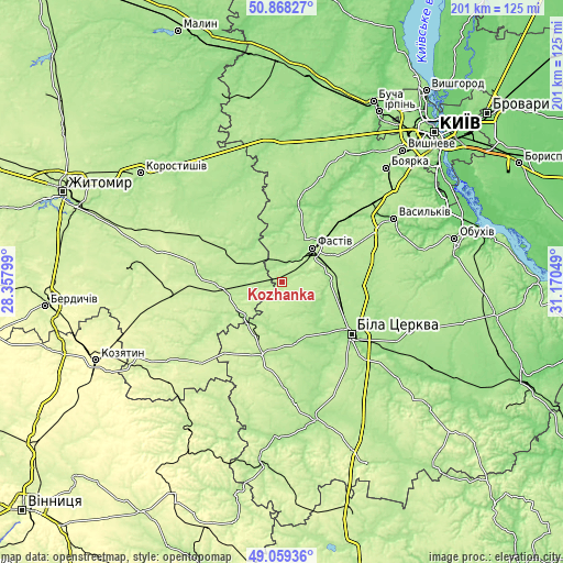 Topographic map of Kozhanka