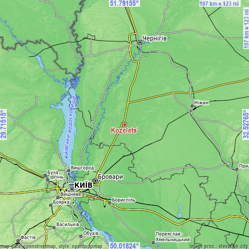 Topographic map of Kozelets’