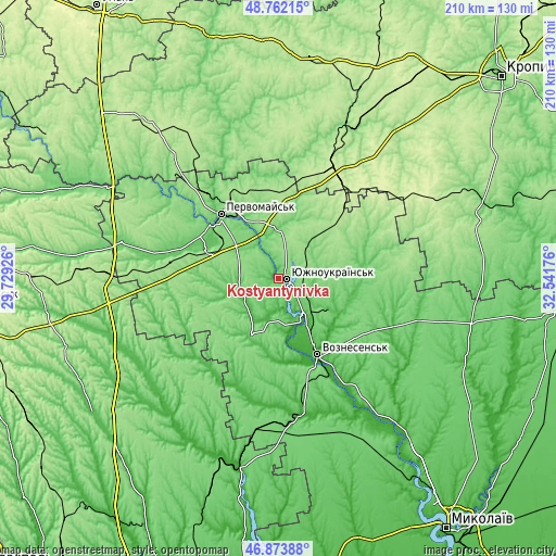 Topographic map of Kostyantynivka