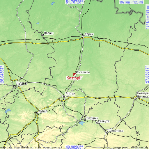 Topographic map of Kostopil’