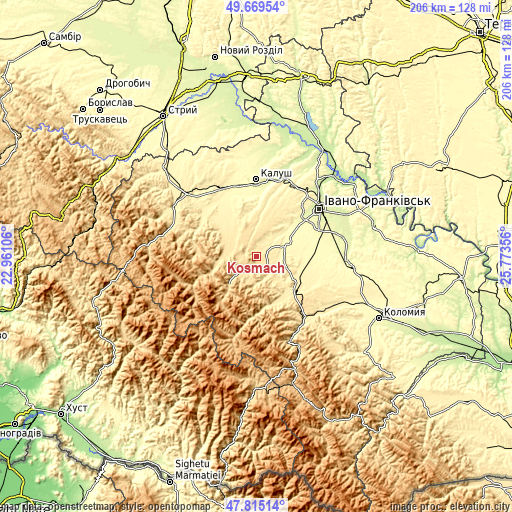 Topographic map of Kosmach