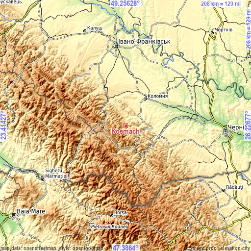 Topographic map of Kosmach