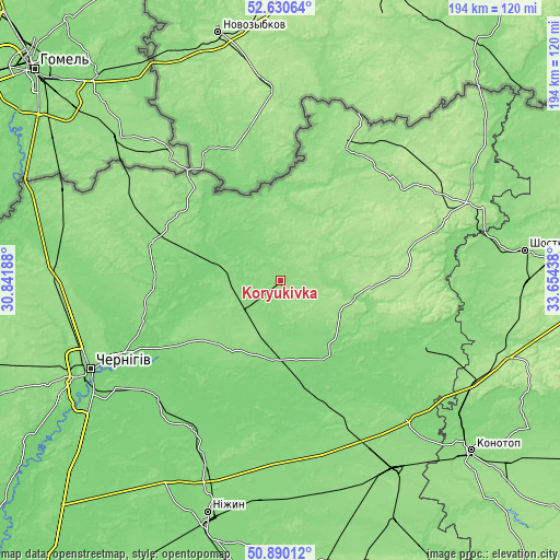 Topographic map of Koryukivka