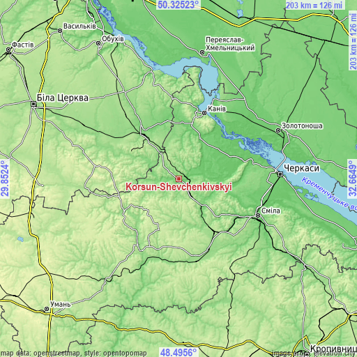 Topographic map of Korsun-Shevchenkivskyi