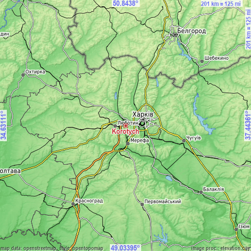 Topographic map of Korotych