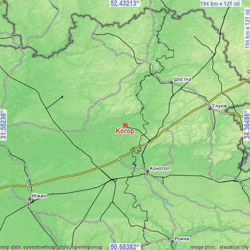 Topographic map of Korop