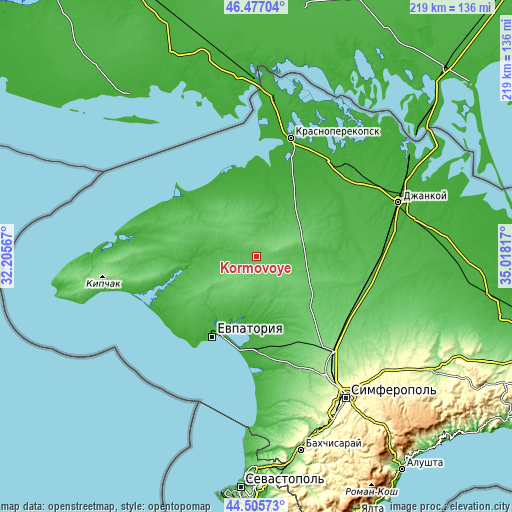 Topographic map of Kormovoye