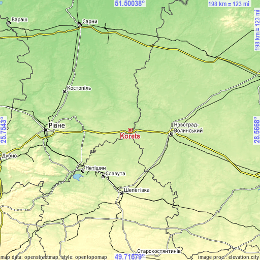 Topographic map of Korets