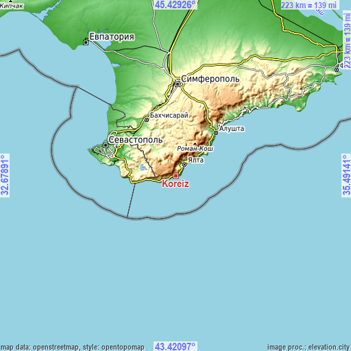 Topographic map of Koreiz