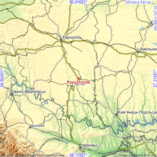 Topographic map of Kopychyntsi