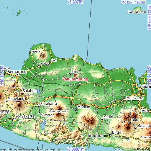 Topographic map of Watulumbung