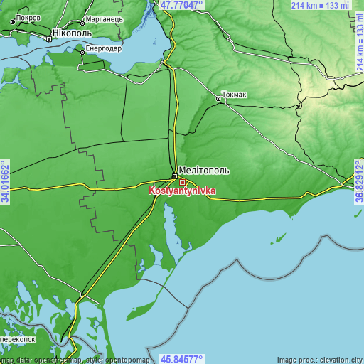 Topographic map of Kostyantynivka